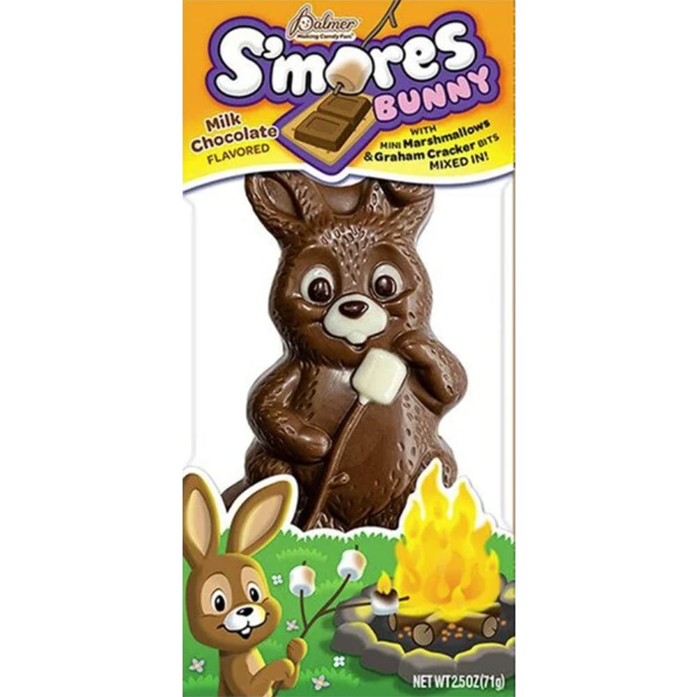 Fruidles Easter S’mores Bunny – Chocolate sólido con leche grande, golosinas navideñas, chocolate con leche saborizado con trozos de galletas Graham