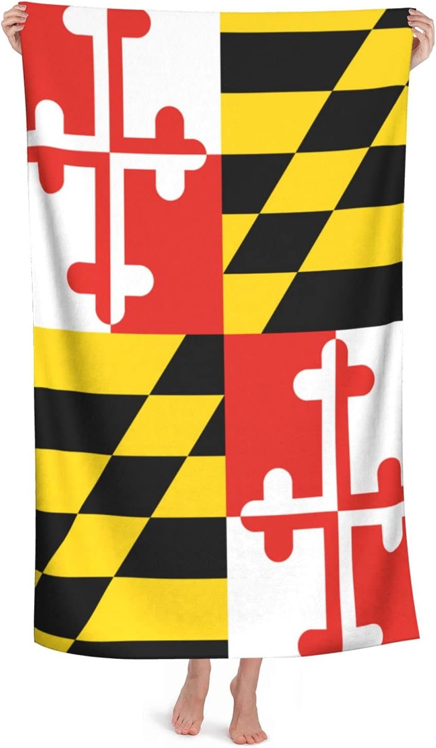 Toalla de playa de microfibra con diseño de acuarela colorida con bandera de Maryland, toalla de baño de gran tamaño para hombres y mujeres, toalla