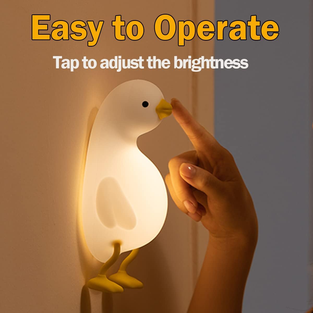Luz nocturna para niños, bonita luz de pato plano y blando, lámpara de silicona con animales Kawaii para niños y niñas, luz nocturna LED para