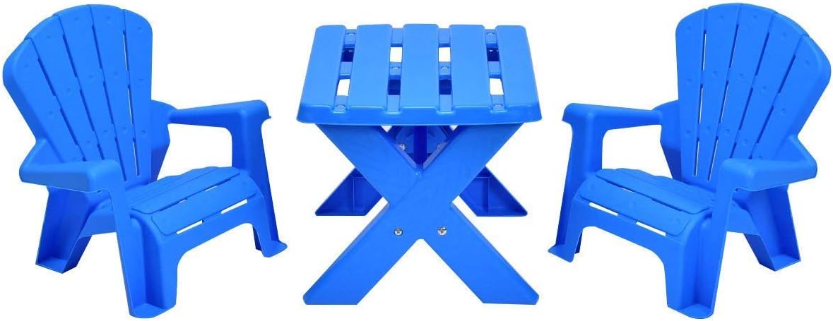 Reunion G Juego de mesa y 2 sillas de plástico duradero para niños, juego de mesa de manualidades para actividades de patio (azul)