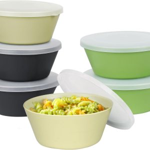shopwithgreen Tazones de plástico para cereales con tapa a prueba de polvo, cuencos reutilizables para cocina, juego de 6, aptos para microondas y shopwithgreen Tazones de plástico para cereales con tapa a prueba de polvo, cuencos reutilizables para cocina, juego de 6, aptos para microondas y