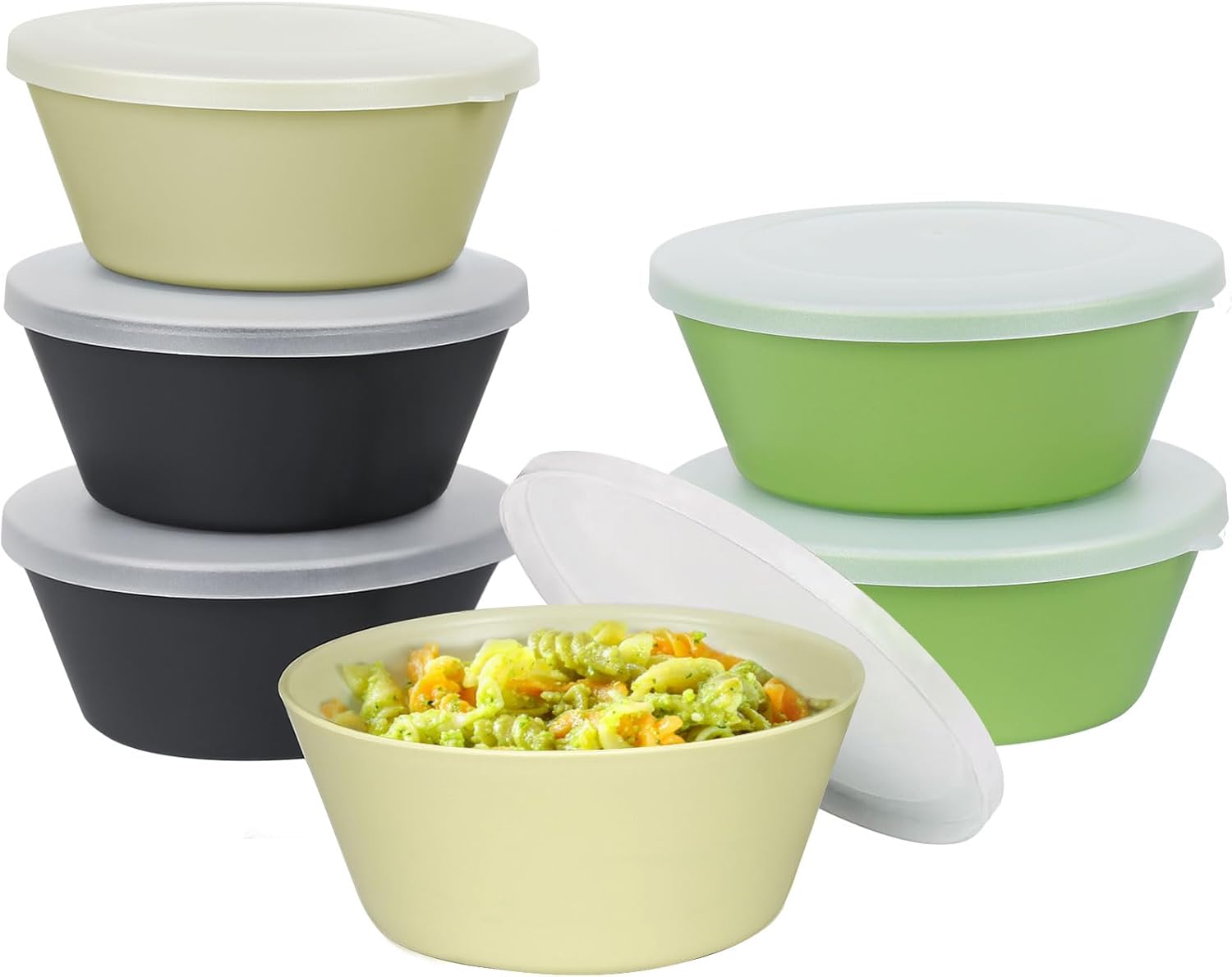shopwithgreen Tazones de plástico para cereales con tapa a prueba de polvo, cuencos reutilizables para cocina, juego de 6, aptos para microondas y