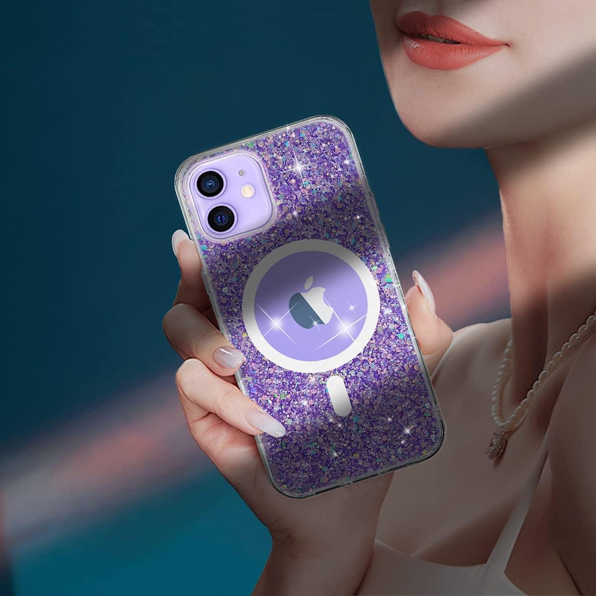 ESTPEAK Funda magnética brillante para iPhone 12 Pro compatible con MagSafe bonito diseño de purpurina brillante estética delgada a prueba de golpes