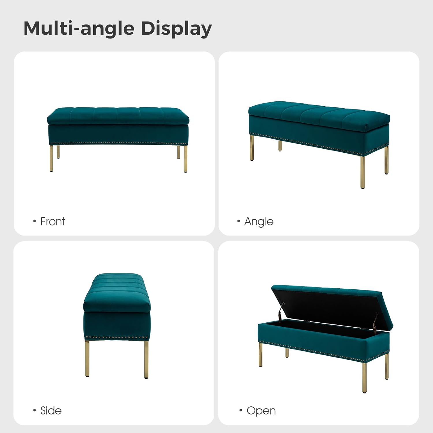 HULALA HOME Banco otomano moderno de terciopelo con tapa abatible con borde de clavos, banco tapizado para dormitorio para el extremo de la cama,