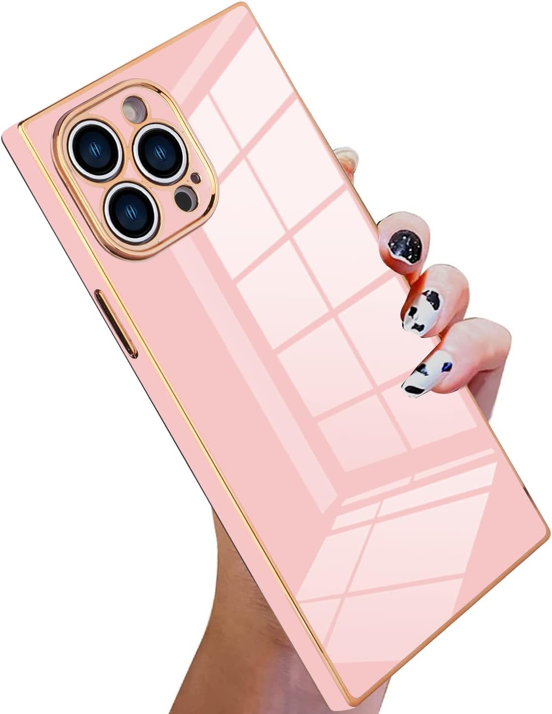 KANGHAR Funda cuadrada compatible con iPhone 13 Pro Max de lujo con bonito diseño galvanizado, funda cuadrada de cuerpo completo, antiarañazos, a
