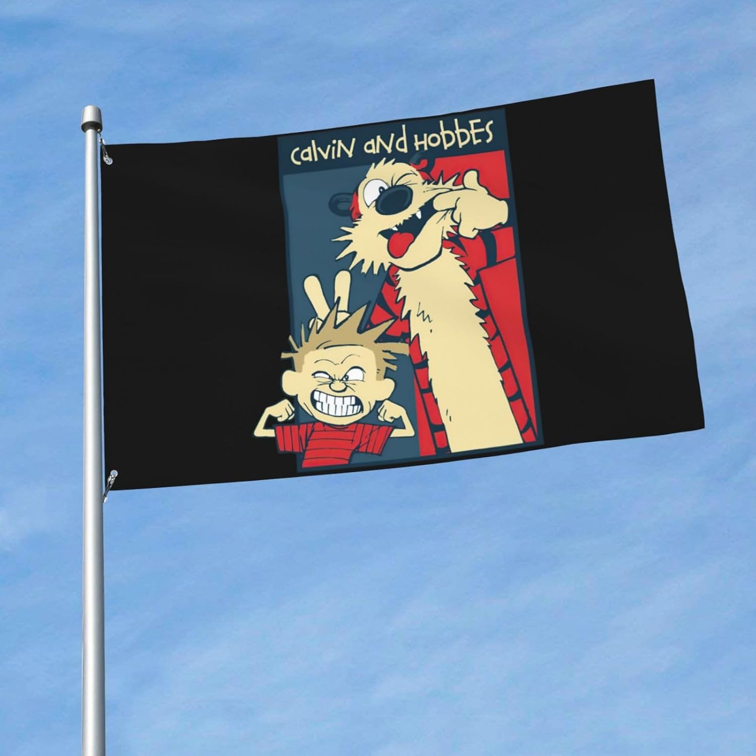 Calvin Comic and Hobbes – Bandera de jardín para exteriores de 3 x 5 pies, bonita bandera de cómic para fiesta de cumpleaños, bandera decorativa de