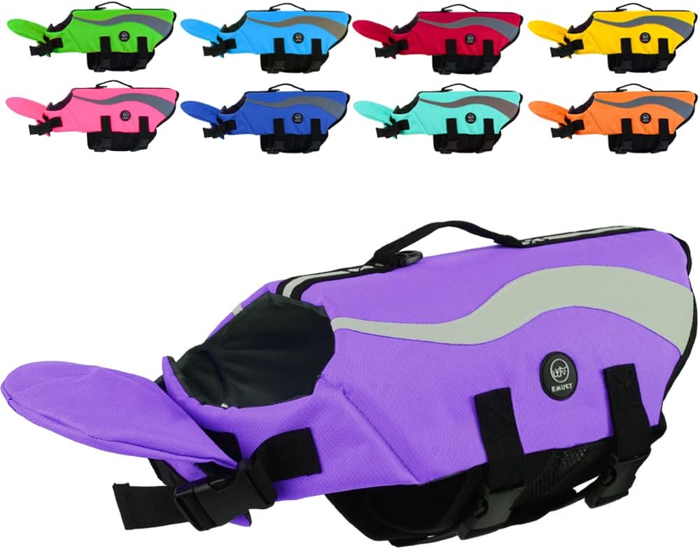 EMUST Chalecos salvavidas ajustables para perros con flotador frontal, chalecos salvavidas de alta visibilidad para perros, chaleco salvavidas de