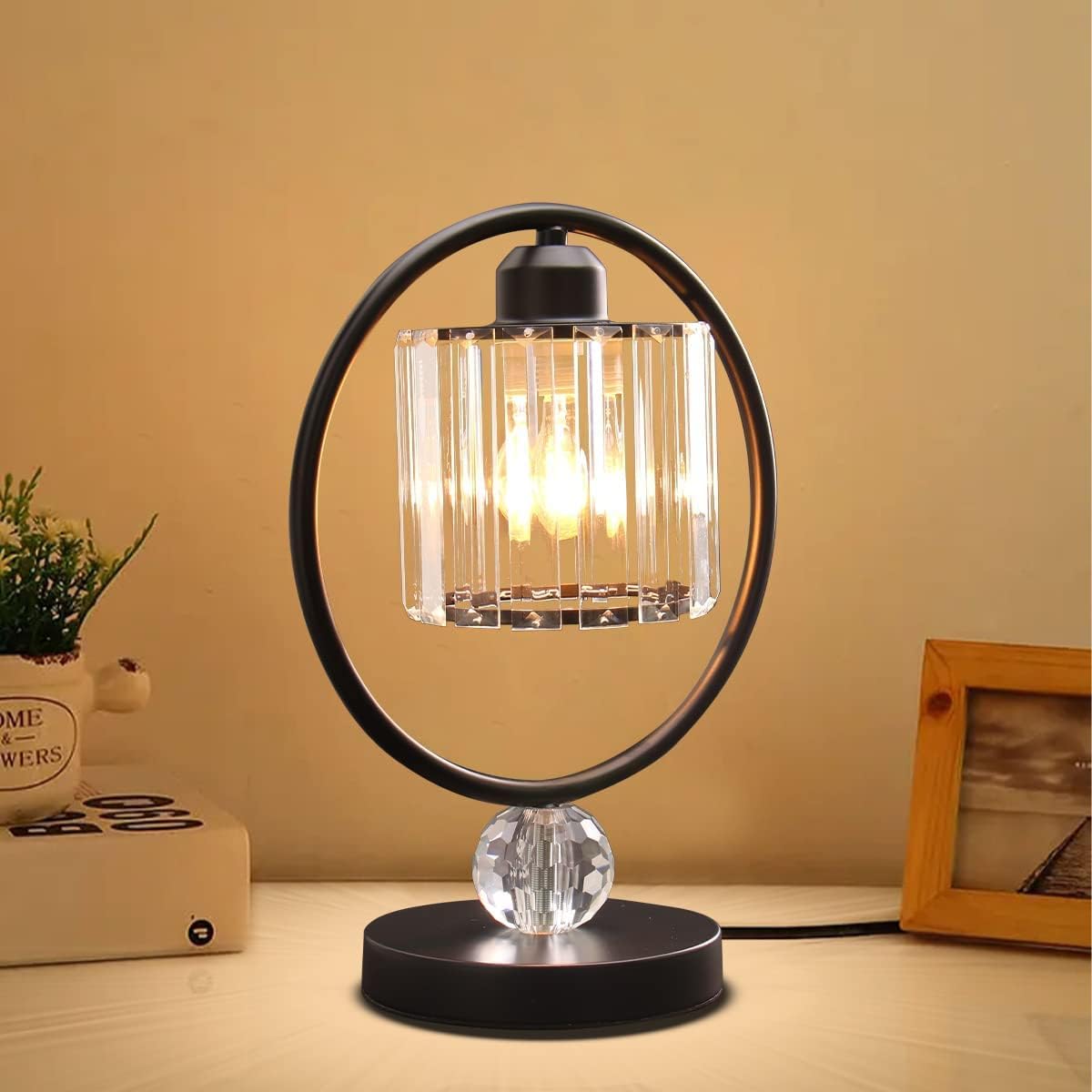 Lámpara de mesa de cristal para mesita de noche, moderna y pequeña, lámpara de mesita de noche de metal para sala de estar, oficina en casa, E26,