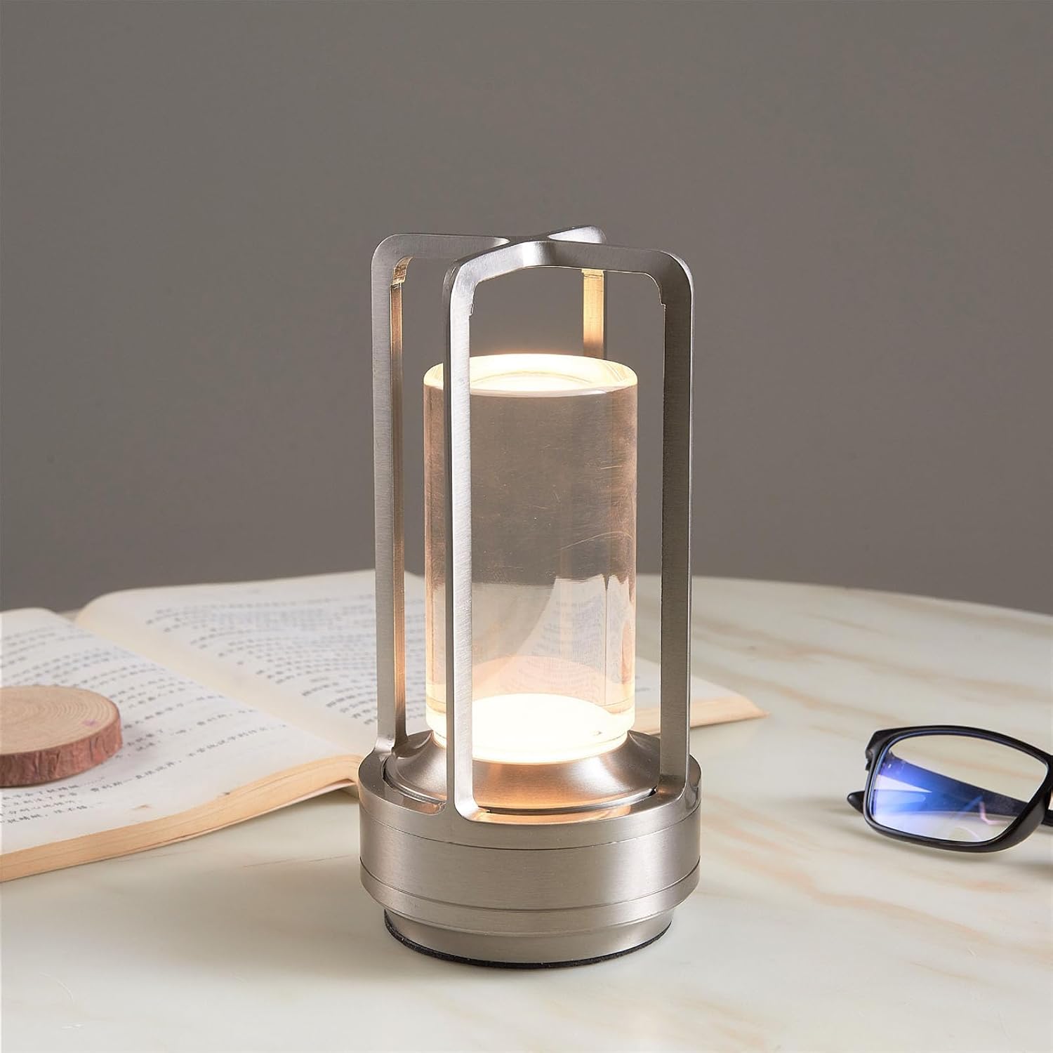 Lumisom – Lámpara de cristal Lumisom, lámpara de mesa inalámbrica recargable, control táctil de 3 colores, atenuación continua para restaurante,