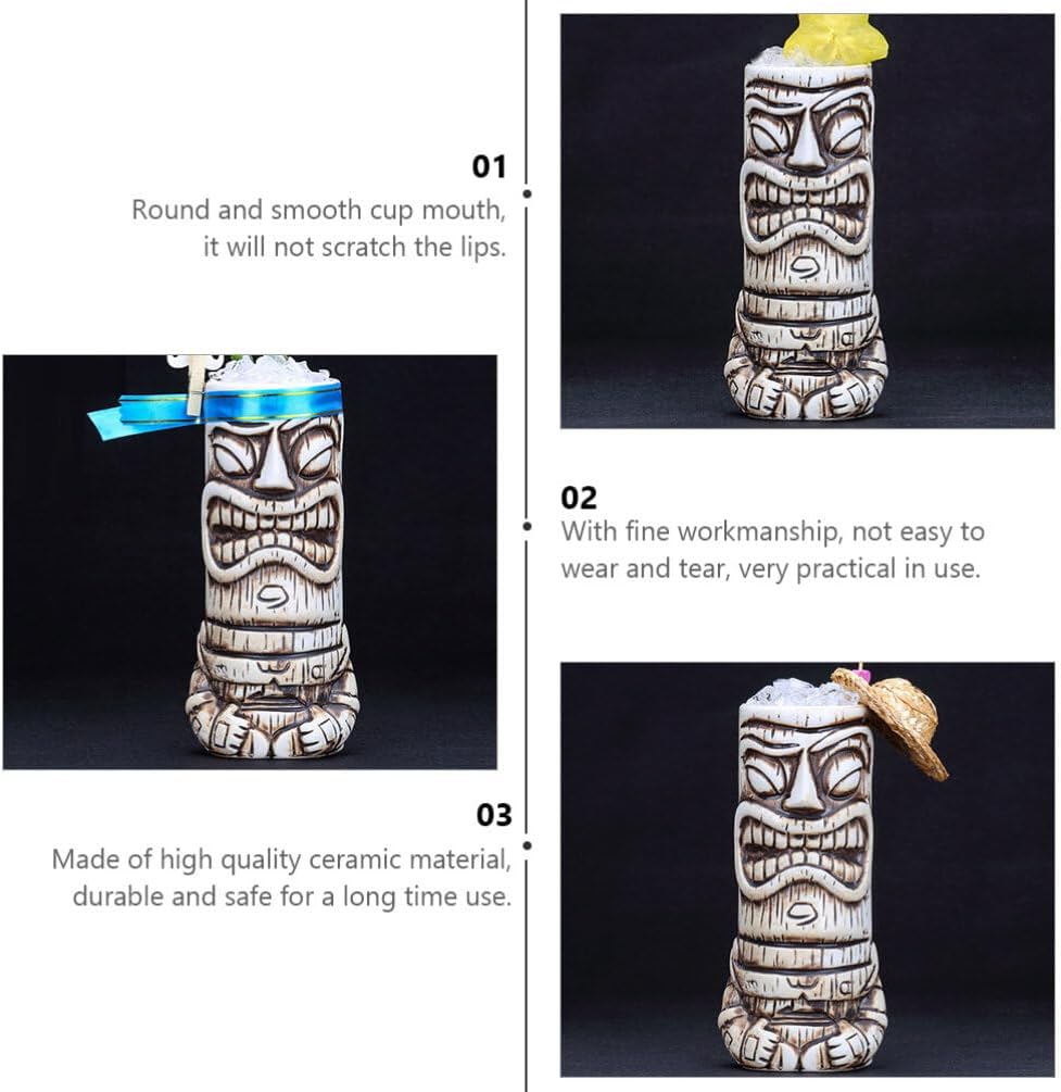 NUOBESTY Taza de café de cerámica Tiki de 17.9 fl oz, tazas de cóctel, tazas de cerámica hawaiana para fiesta, vasos tropicales para boda,