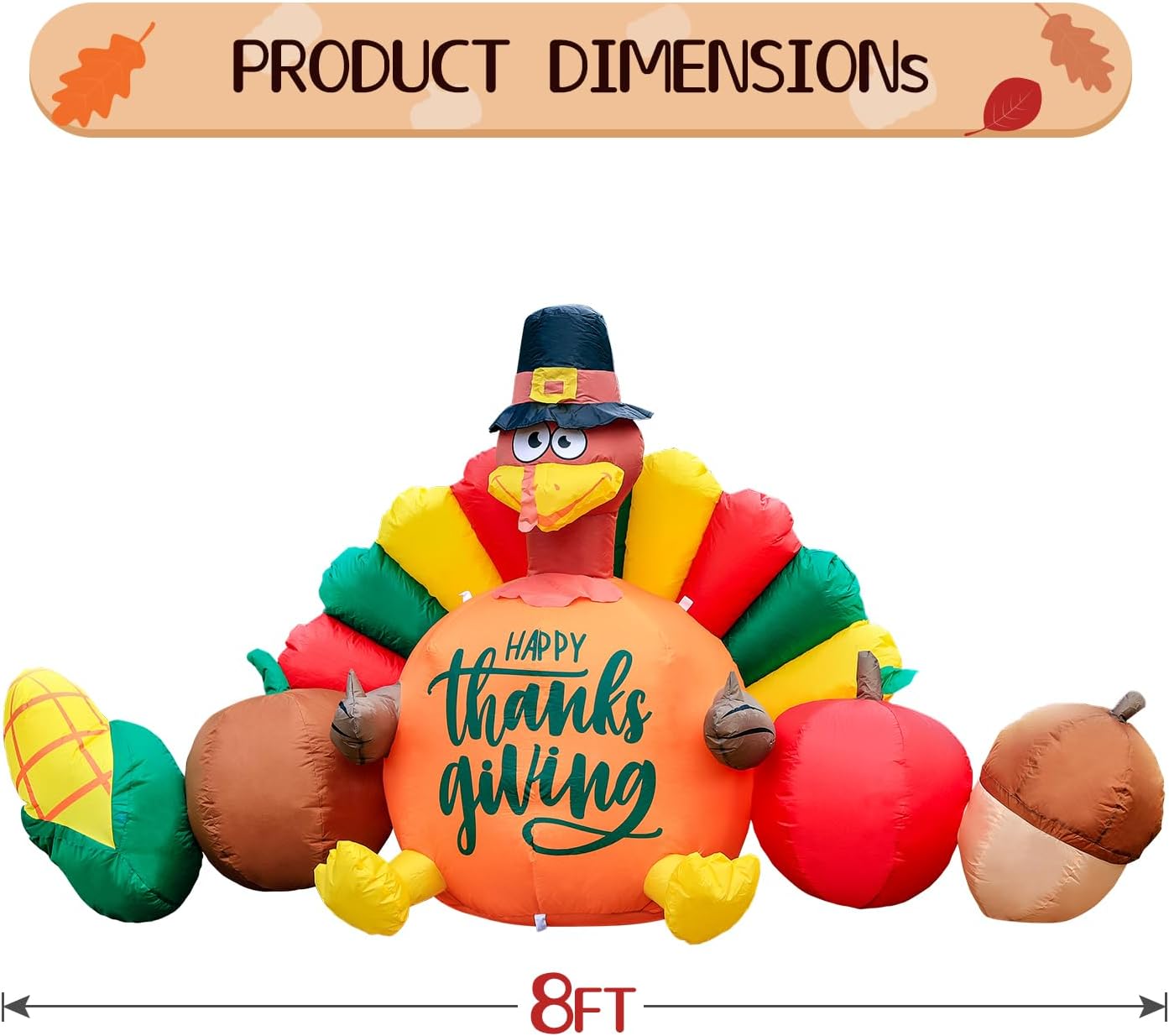 DomKom Decoraciones inflables de Acción de Gracias de 8 pies, pavo y verduras se inflan con luces LED para otoño, otoño, feliz festival de Acción de