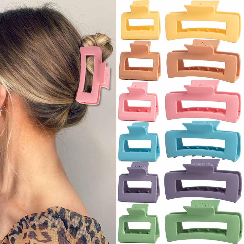 Paquete de 12 pinzas para el cabello grandes de color brillante, pinzas para el cabello para mujeres y niñas, pinzas de pelo de agarre fuerte para
