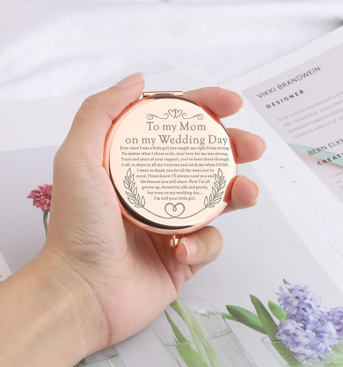 WSNANG Regalos de boda para mamá a mamá en mi día de boda, espejo de maquillaje para madre de la novia, regalo de recuerdo de boda (para mamá espejo)