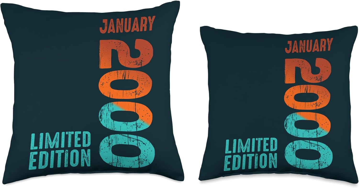 Limited Edition January Year Retro 2000 Throw Pillow, 18×18, Multicolor