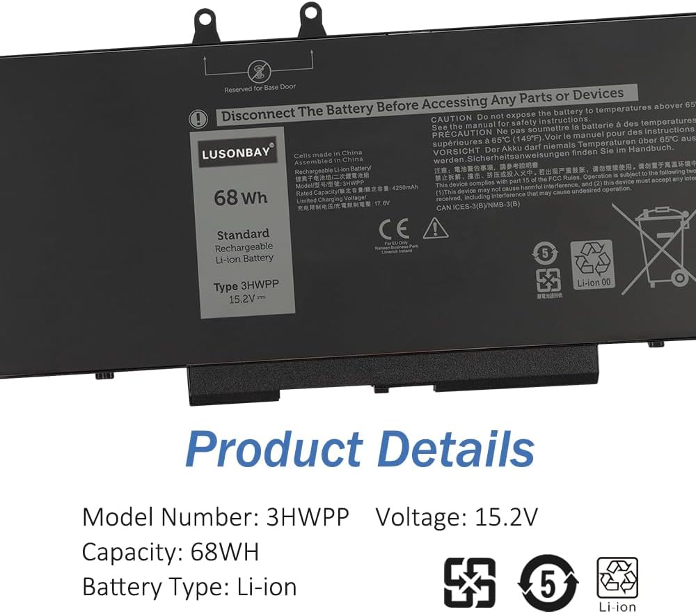 3HWPP – Batería para laptop Dell Latitude 5410 5501 5401 5411 5511 Precision 3541 3551, Inspiron 17 7500 7506 2 en 1, nueva batería de repuesto para