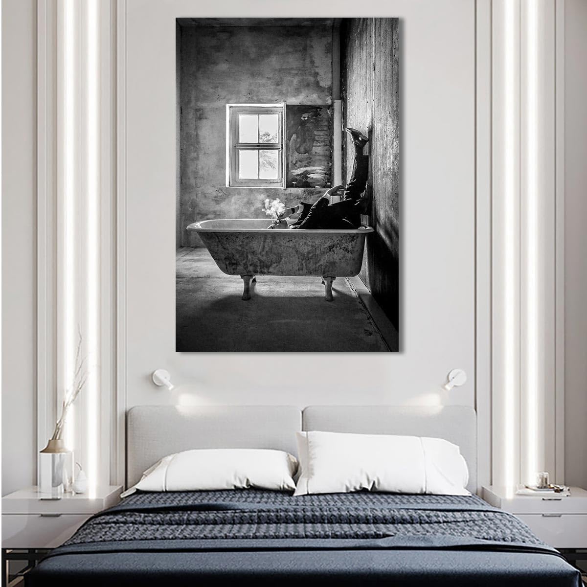 Pósteres artísticos para hombres fumando en la bañera parisina vintage en blanco y negro, impresiones fotográficas en lienzo para decoración de