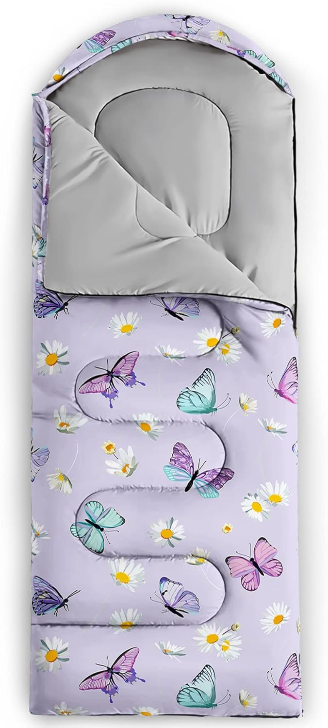 QOOMO Saco de dormir para camping, 3 estaciones, clima cálido y fresco, ligero, saco de dormir impermeable para adultos y niños, viajes y al aire