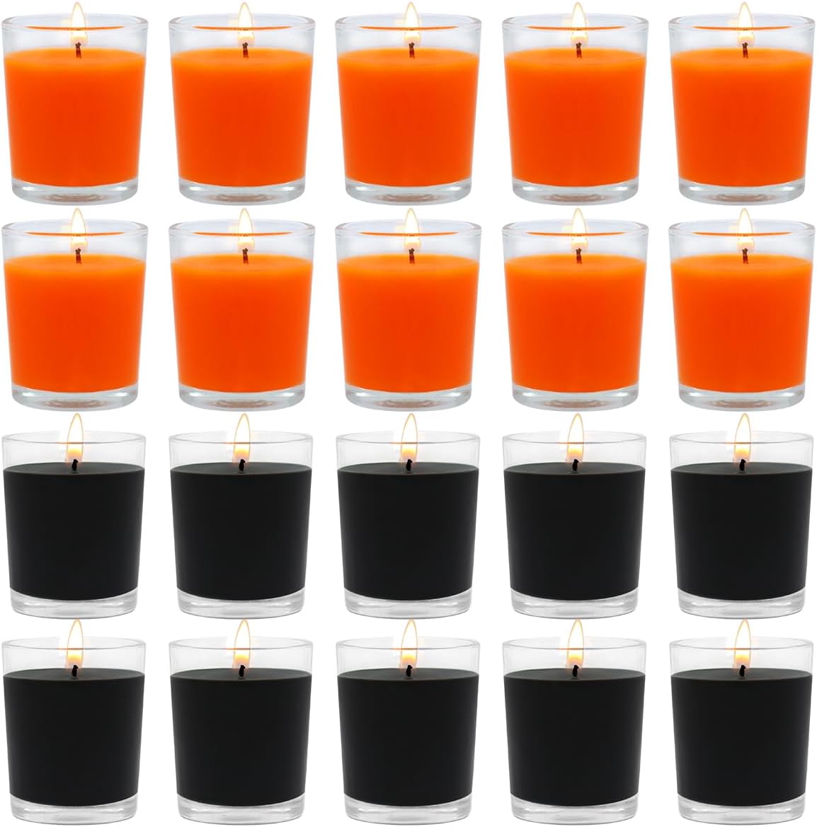 10 velas votivas naranjas y 10 negras, vela de cera de soja sin perfume rellena en vidrio transparente para Halloween, otoño, decoración del hogar y