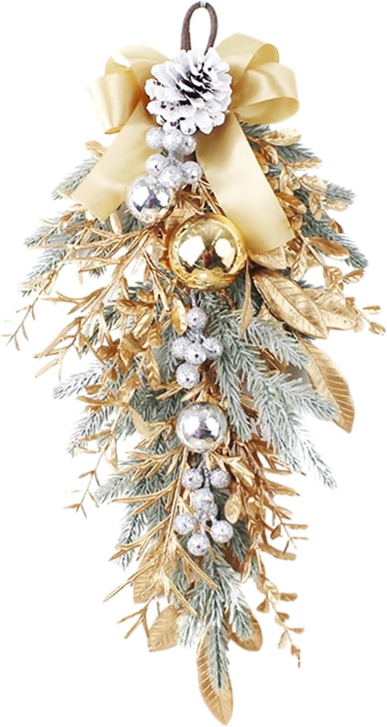 Corona de Navidad para puerta delantera, guirnalda de otoño para dintel de manto, festón de árbol al revés, guirnalda de semicírculo, rama de ratán