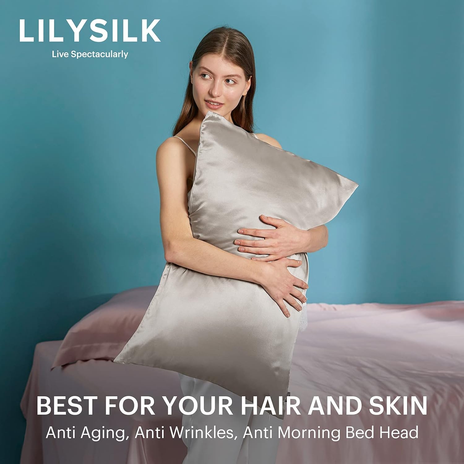 LilySilk – Funda de almohada de seda para cabello y piel, 100% seda morera de 19 momme a ambos lados con cremallera oculta