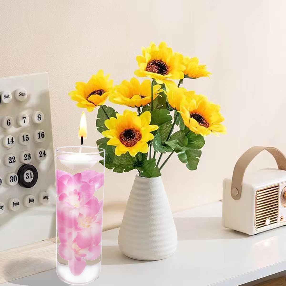 10 velas flotantes de flores artificiales de orquídea, centro de mesa, centros de mesa de boda, relleno de jarrón, relleno para bodas, fiestas de