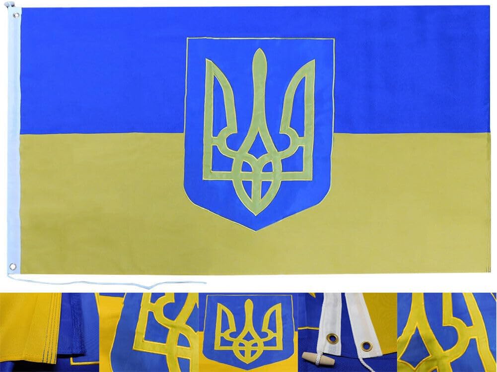 Premium 6×10 Embroidered Sewn Ukraine Ukrainian Large 6’x10′ 600D Nylon Flag