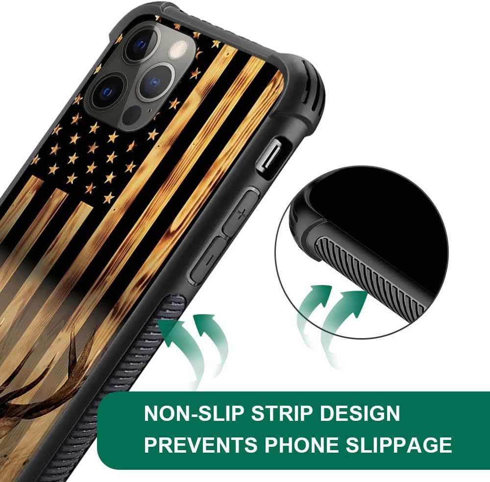 DJSOK Funda compatible con iPhone 11 Pro Max, funda protectora antiarañazos y a prueba de golpes con la bandera estadounidense Buck Hunter Deer para
