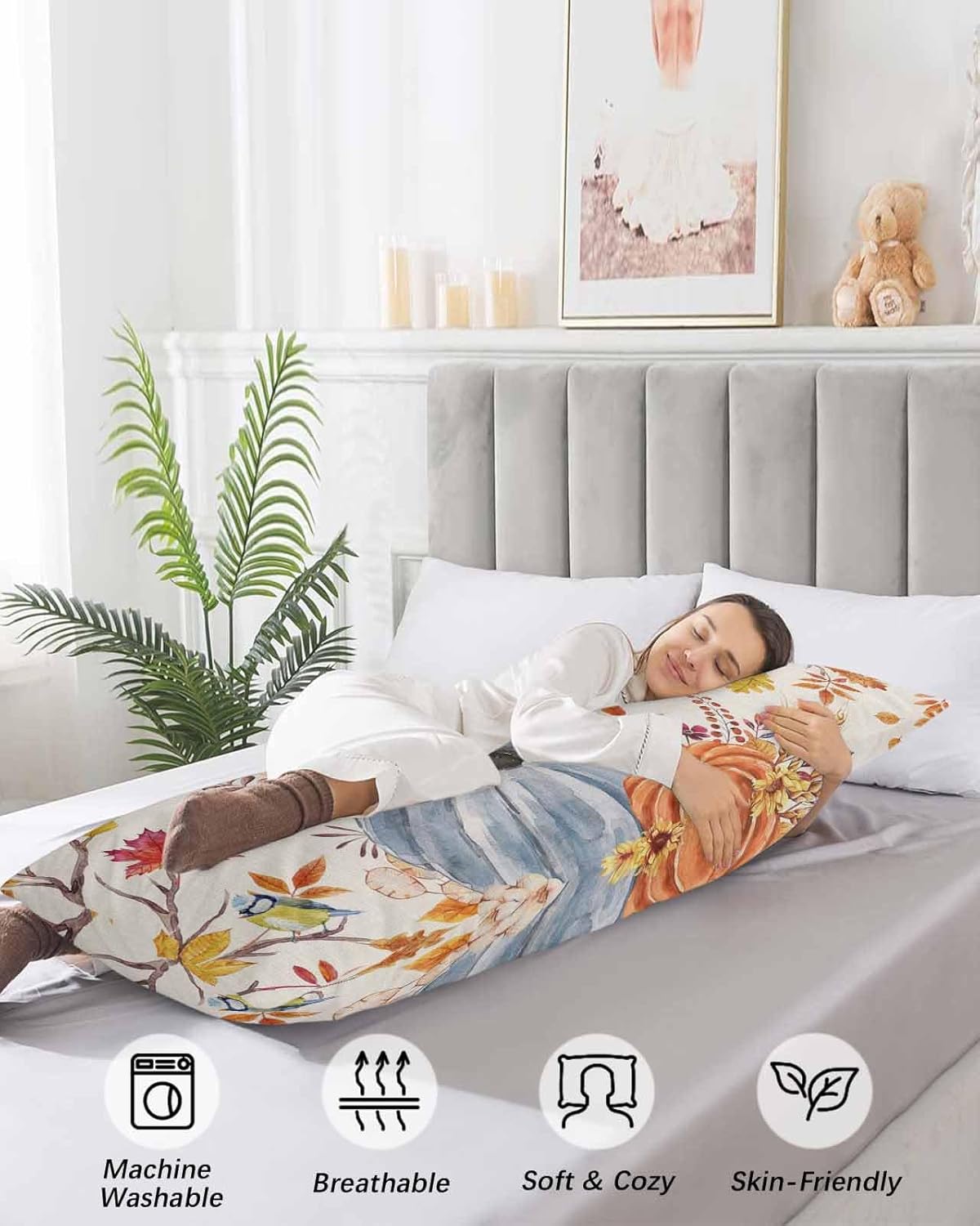 Funda de almohada corporal de otoño de Acción de Gracias, fundas de almohada suaves decorativas para sofá largo y lumbar, funda de cojín con cierre
