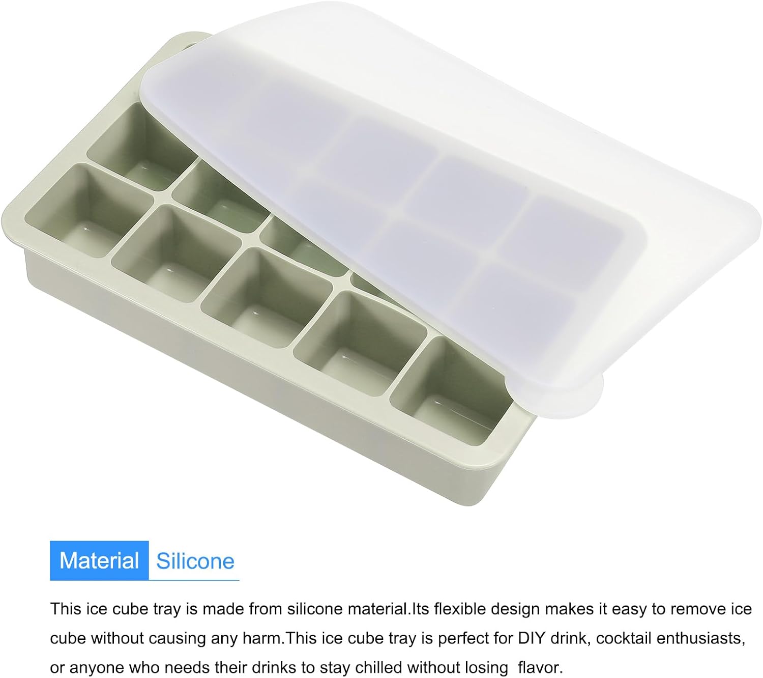 MECCANIXITY Molde para cubitos de hielo, bandeja de cubitos de hielo de 15 rejillas con tapa para cóctel, jugo, bebida casera (verde)