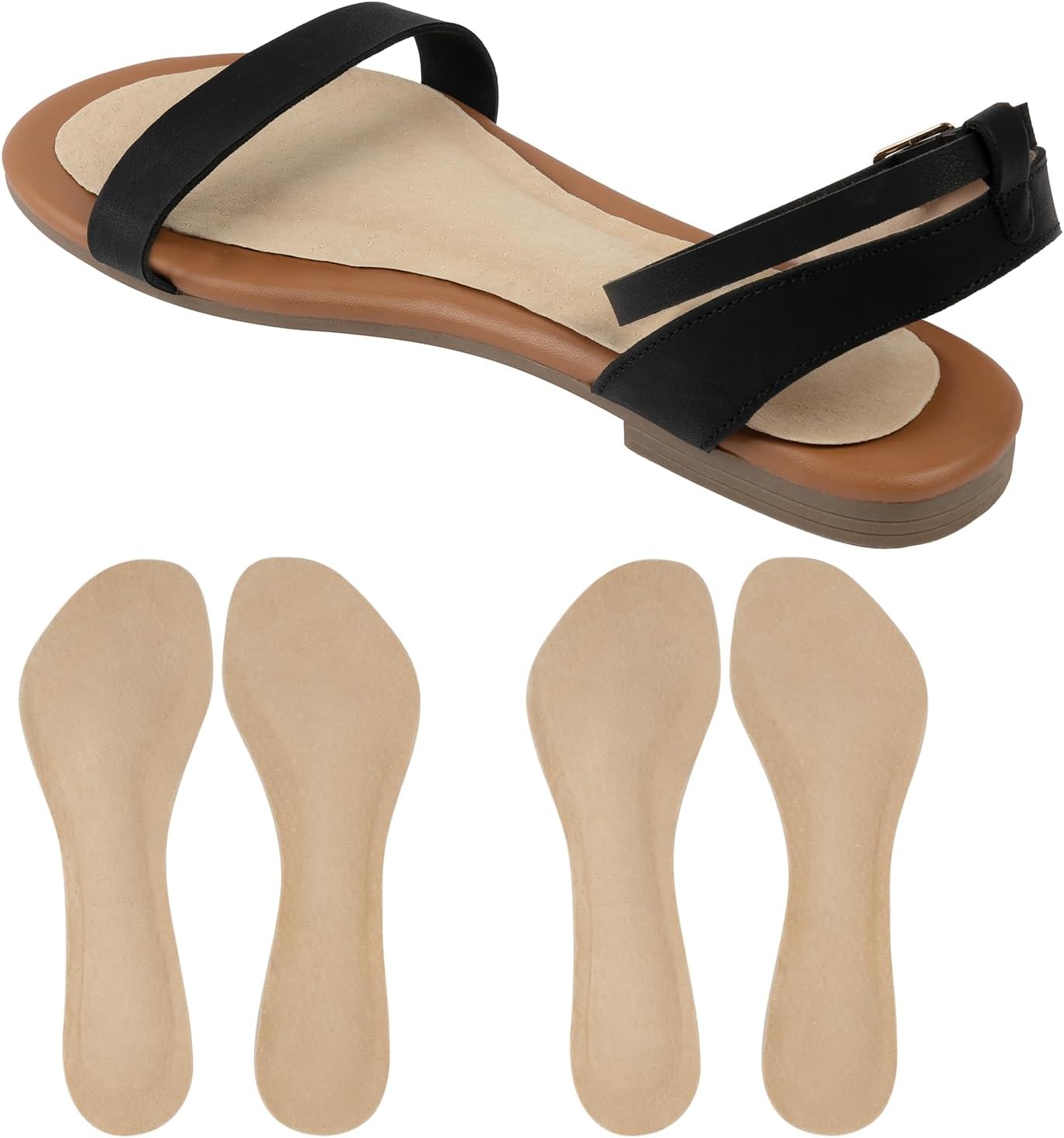 2 pares de inserciones de tacón alto de cuero para mujer, plantillas de amortiguación invisibles para botas planas de sandalias, autoadhesivas,