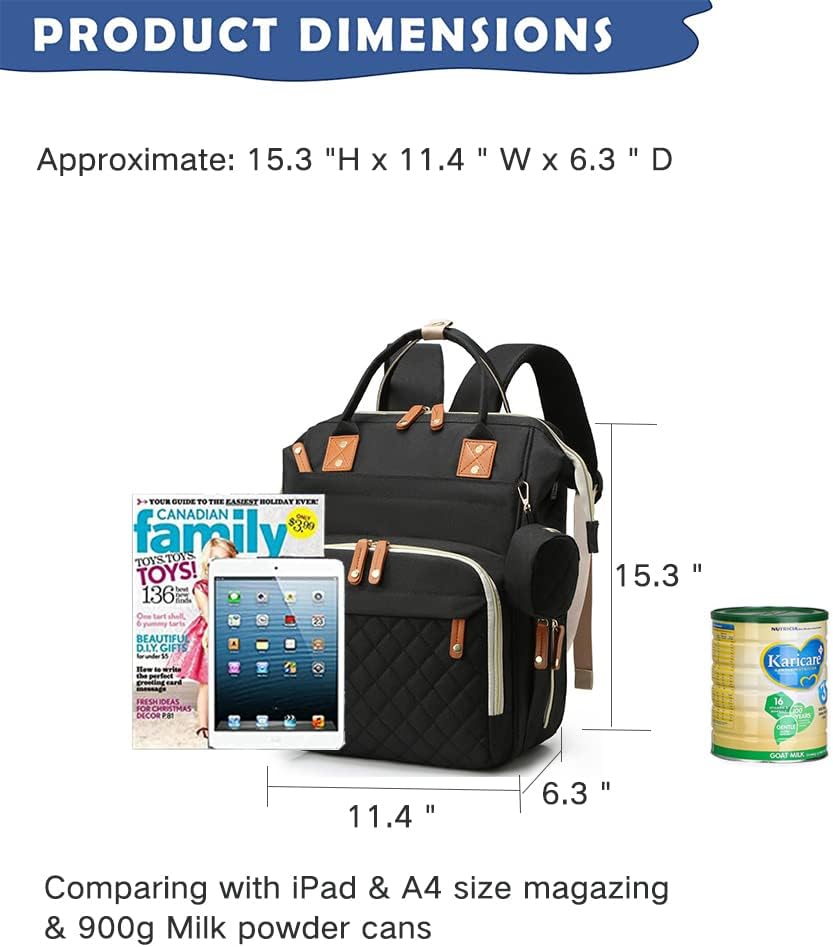 UISKOOPW Mochila para pañales, pañal para bebé, impermeable, bolsa de cambiador, mochila de viaje multifunción con correas para cochecito, Negro -,