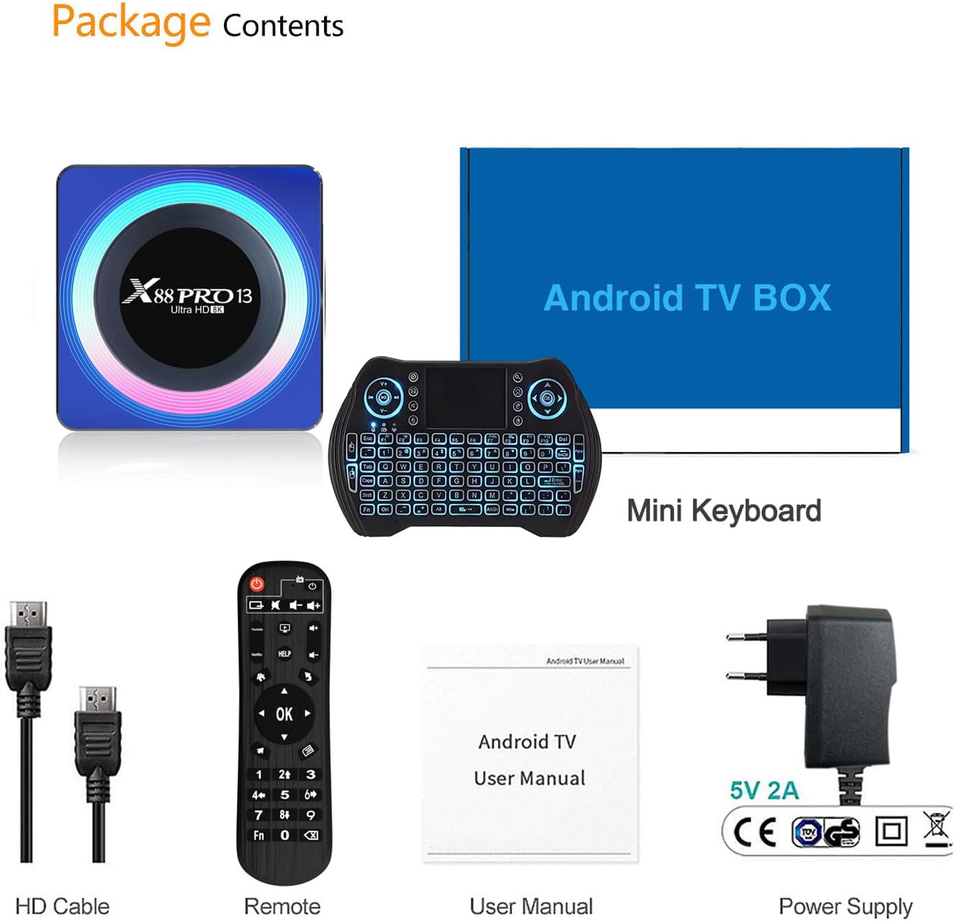 Android 13.0 TV Box 4GB 32GB X88 Pro 13 Android Box 2024 RK3528 8K Smart TV Box con WiFi 6 2.4G5.8G USB 3.0 BT 5.0 HDR 10+ con mini teclado
