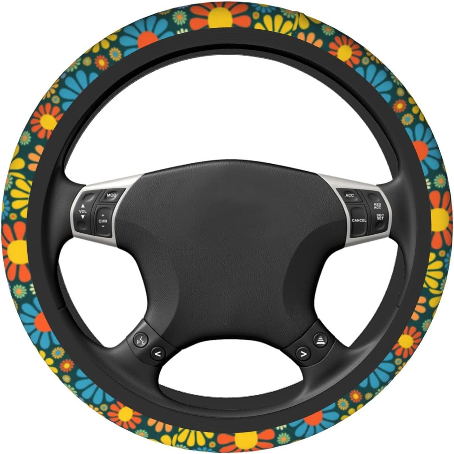 Funda universal para volante de automóvil de flores hippie de 15 pulgadas, transpirable, antideslizante, accesorios de automóvil para la mayoría de
