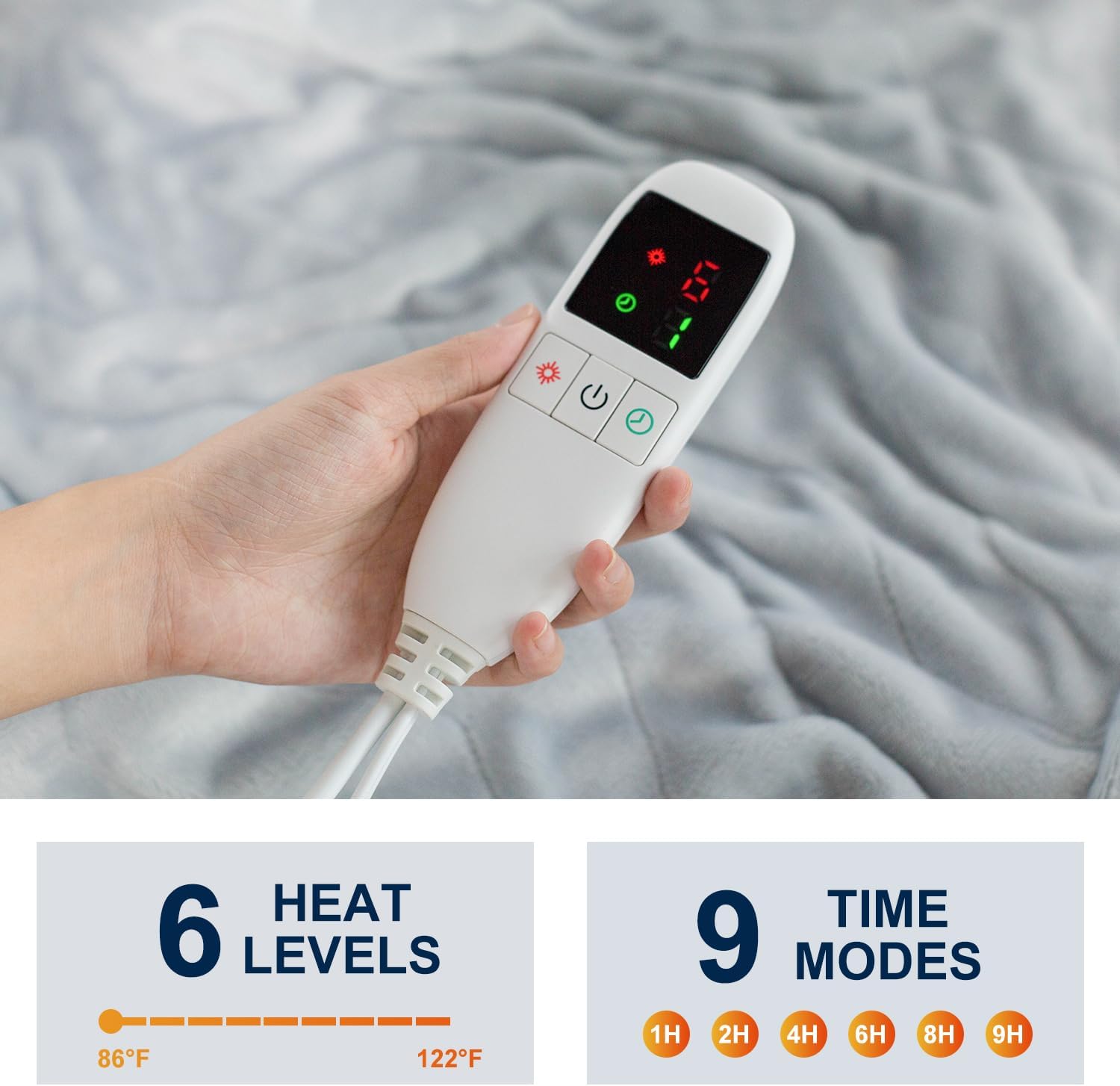 Manta térmica, manta eléctrica, lavable a máquina, suave y cómoda, manta de calentamiento rápido con controlador de mano, 6 niveles de calefacción,