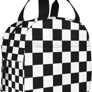 Bolsa de almuerzo aislada portátil con bandera a cuadros de raza blanca y negra, caja de almuerzo reutilizable para hombres, mujeres y niños Bolsa de almuerzo aislada portátil con bandera a cuadros de raza blanca y negra, caja de almuerzo reutilizable para hombres, mujeres y niños