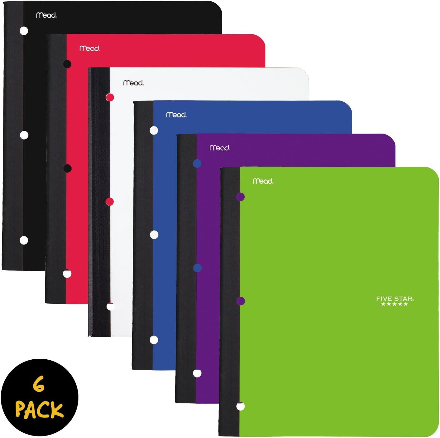 Cuaderno con bolsillo, 1tema, College papel rayado, 80hojas, 11 pulgadas 812 pulgadas, el color variará (09294), Variados Paquete de 6