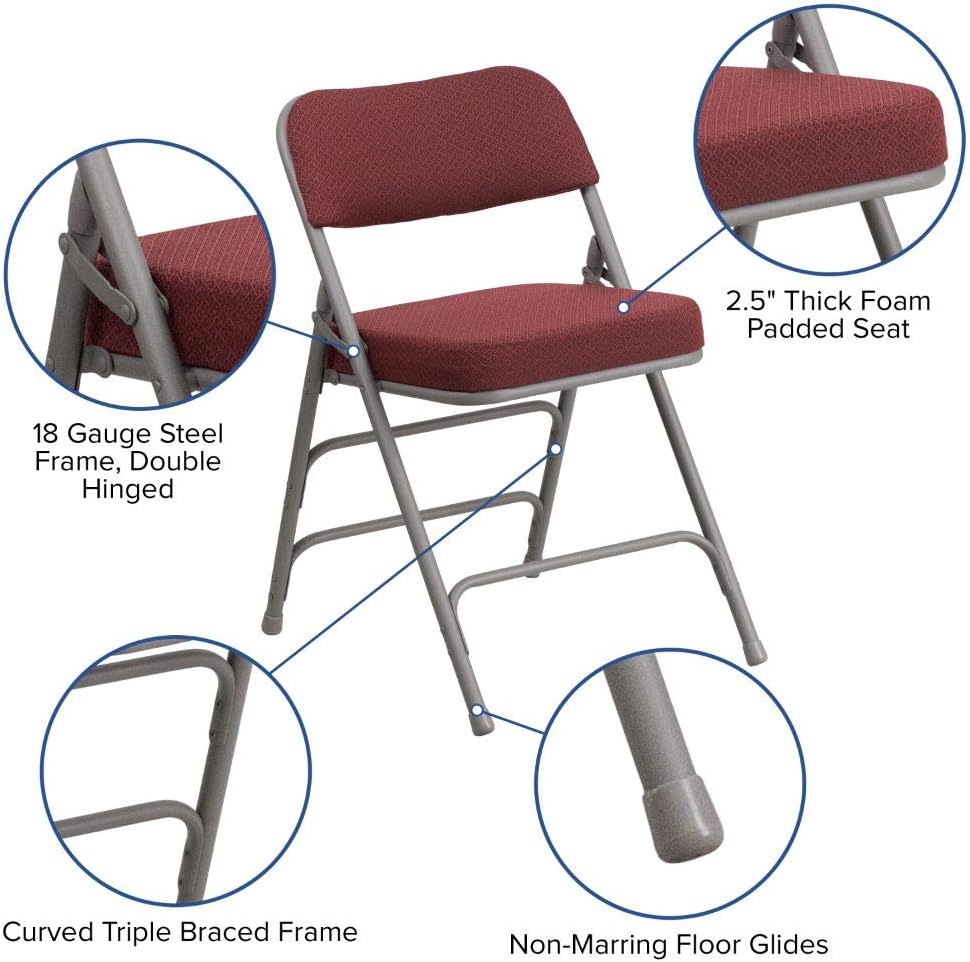 Flash Furniture HERCULES Series – Silla plegable de metal de tela burdeos con doble bisagra, curvada, de alta calidad, de la serie HERCULES