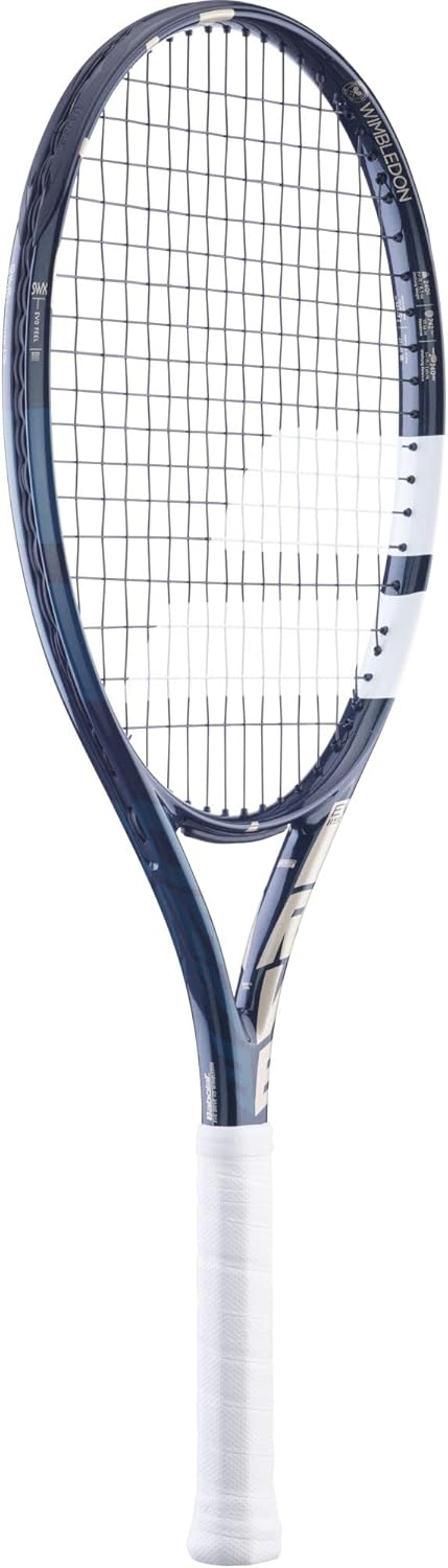 Babolat Evo Drive 115 Wimbledon – Raqueta de tenis (agarre de 4 12 pulgadas), ensartada con 0.56 oz de intestino blanco Syn a tensión de rango medio