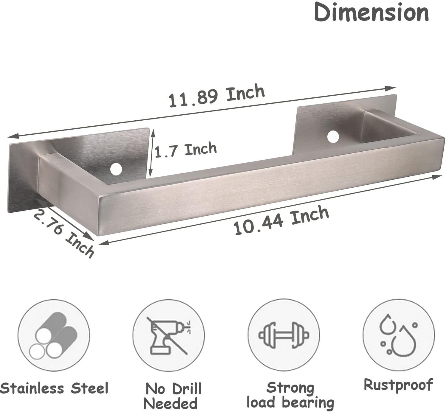 Toallero de baño autoadhesivo, sin perforaciones, fácil de instalar, soporte para toallas de mano hecho de acero inoxidable de alta calidad adhesivo
