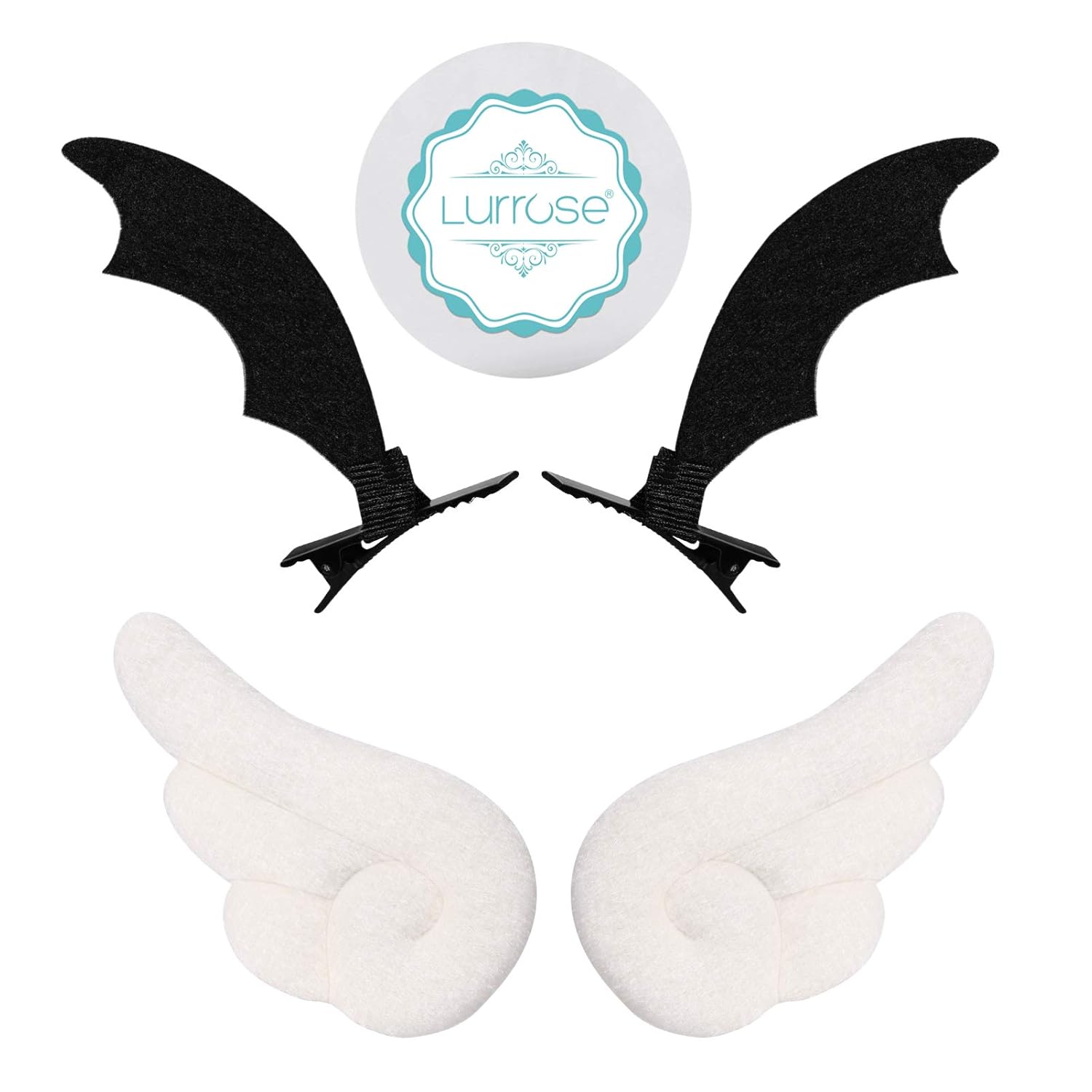 Lurrose 2 pares de pinzas para el pelo de alas de ángel, pinzas para el pelo de cuero de dibujos animados, horquillas de ala del diablo para niños,