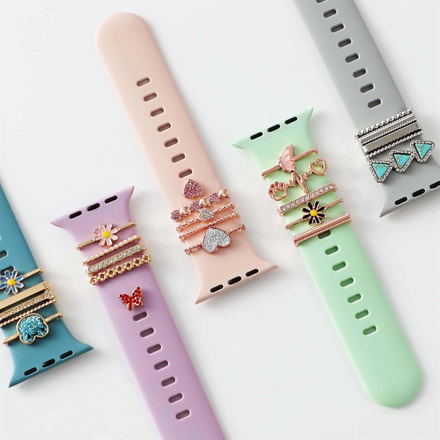 Abalorios para Apple Watch Band de 1.575 in 1.614 in 1.732 in 1.496 in 1.772 in 1.654 in, joyería de diamantes de metal para anillo decorativo,