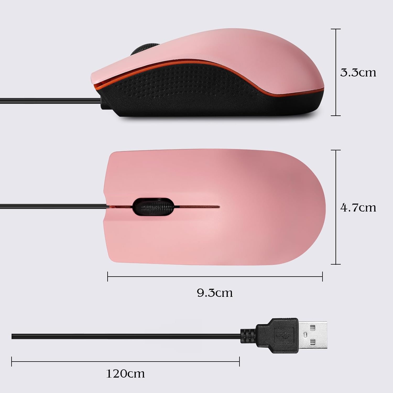 Ratón con cable, mouse USB con cable para mano derecha o izquierda, mouse ergonómico de computadora con clics duraderos para PC, computadora,