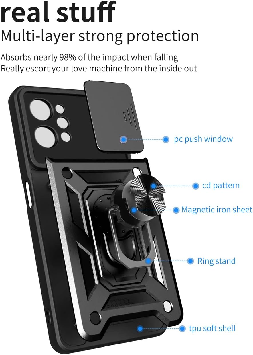 Ysnzaq Funda resistente a prueba de golpes de grado militar para Xiaomi Poco M5 6.58″, protección de lente de ventana deslizante con soporte