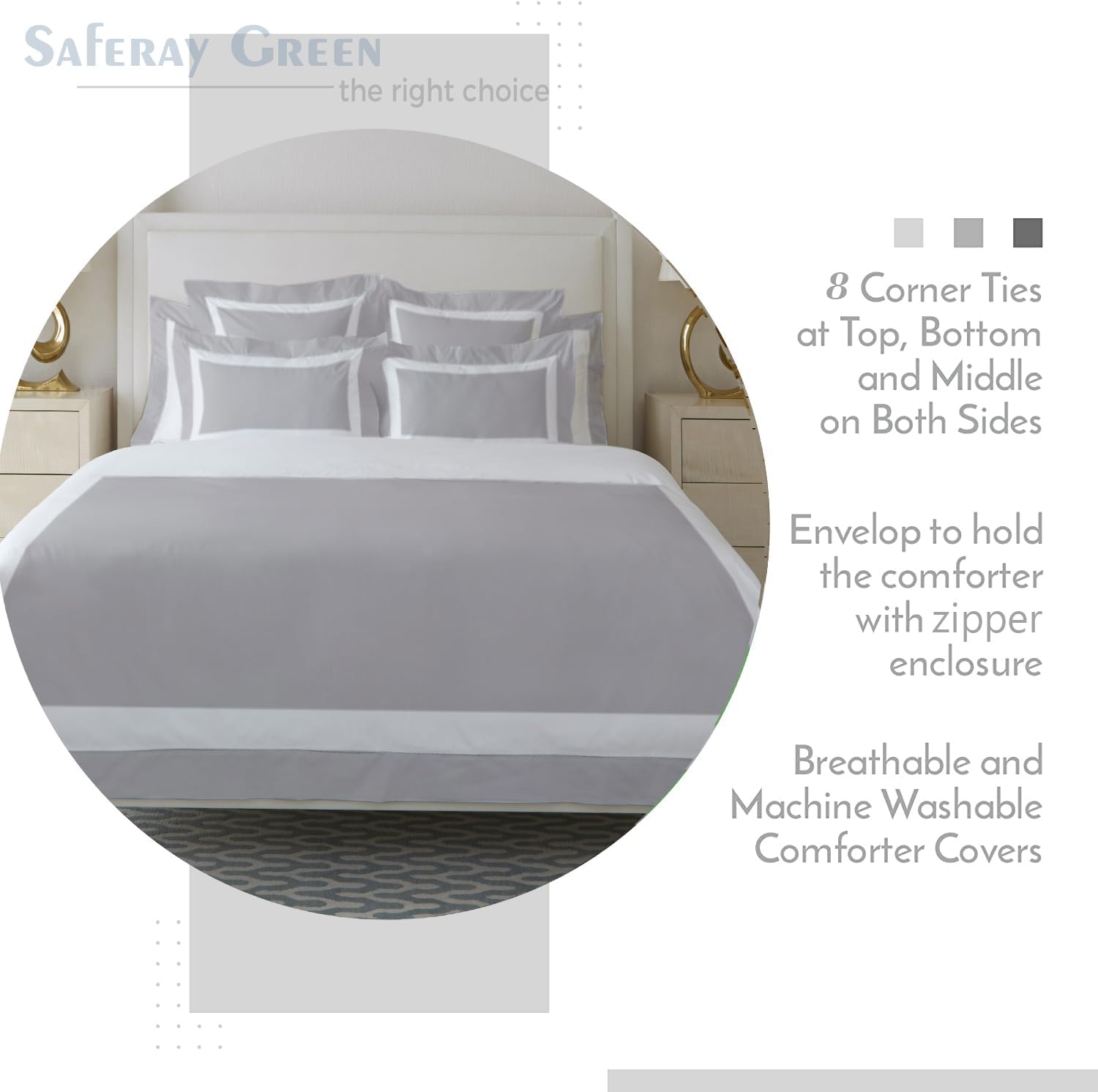 Saferay Green Hotel Luxury – Juego de funda de edredón de 3 piezas, 850 hilos, 100% algodón orgánico, colección de ropa de cama de gran tamaño,