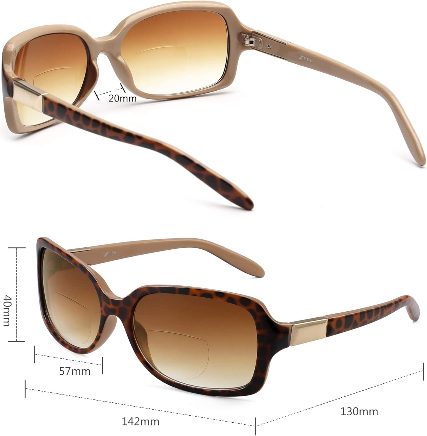 JM Paquete de 2 lentes de lectura bifocales clásicos, cuadrados, elegantes, degradados, para mujer +2.25