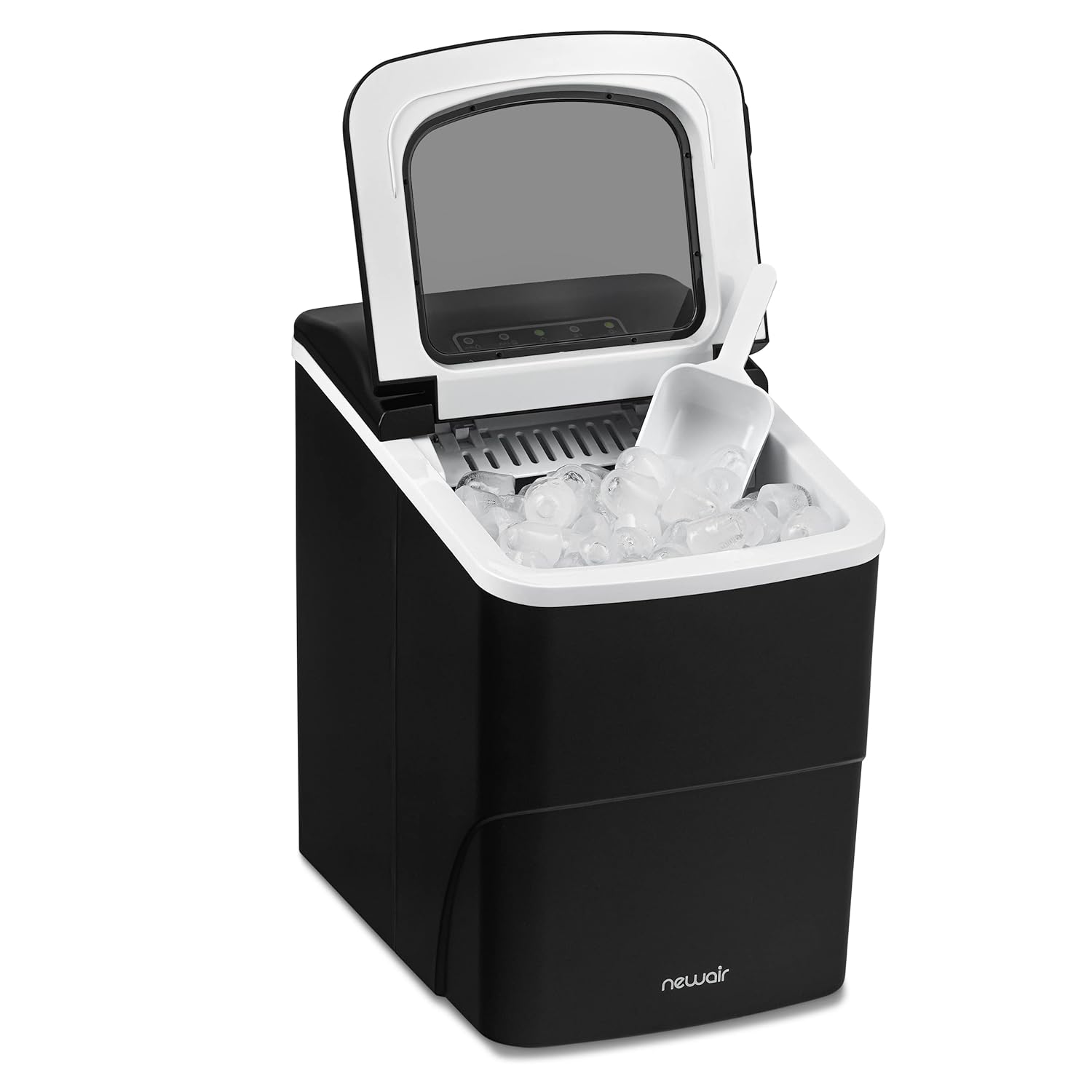 Newair Máquina de hielo para encimera, negro mate, portátil y ligera, control intuitivo, tamaño de hielo grande o pequeño, piezas fáciles de limpiar
