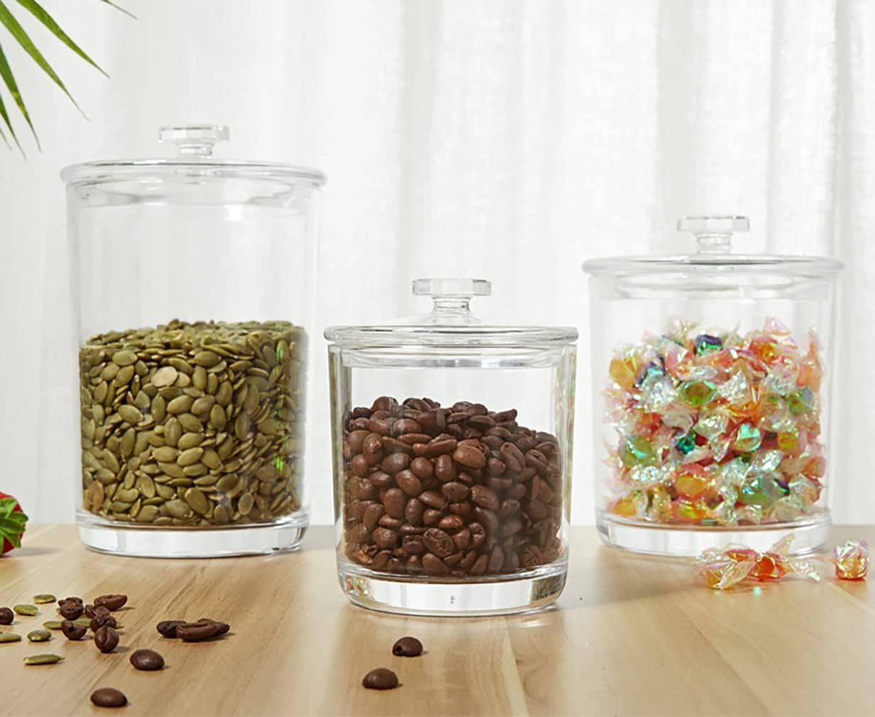 Tarros de plástico acrílico transparente de alta calidad con tapas para organización de baño y cocina, organizadores elegantes y duraderos para