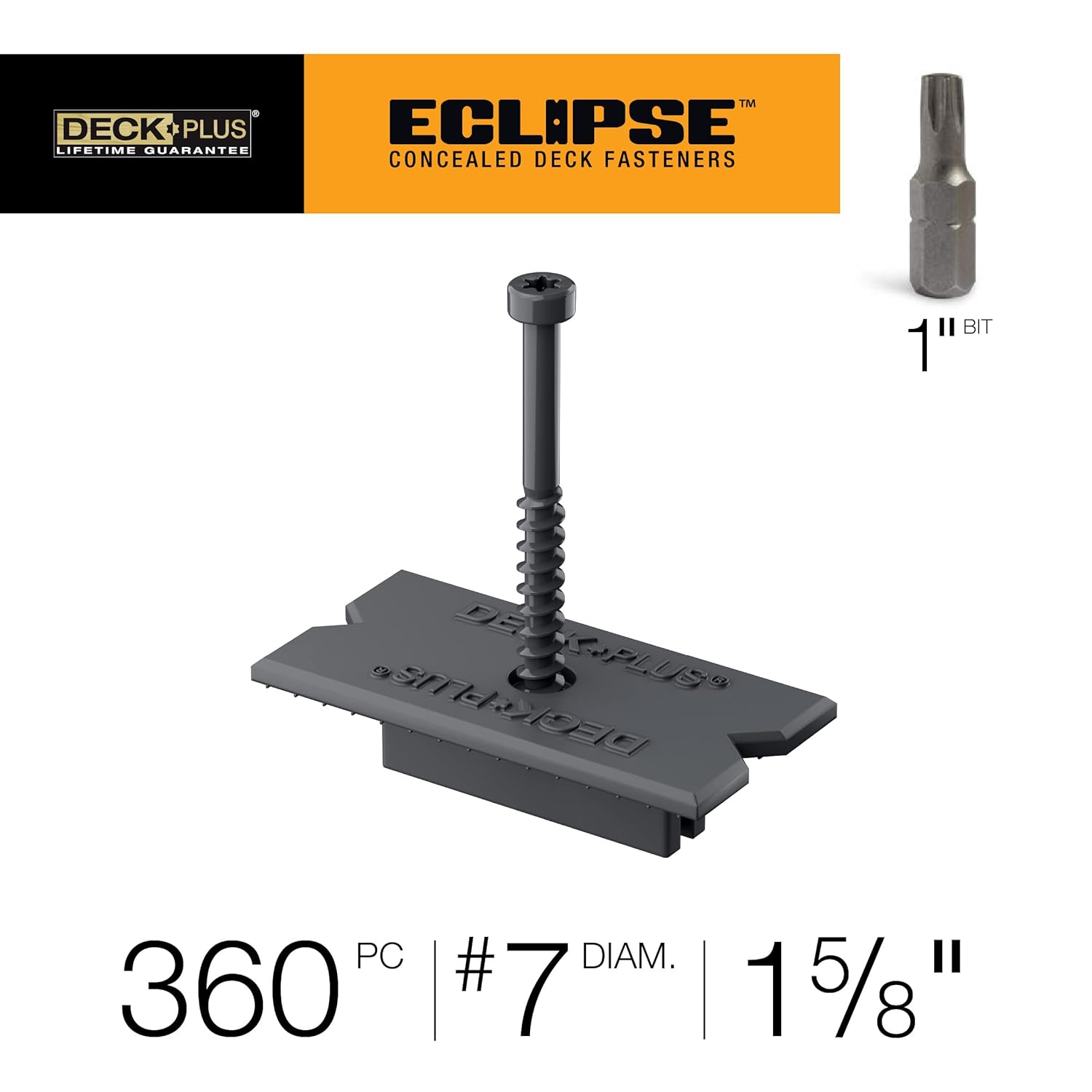 Deck Plus Eclipse – Sujetadores ocultos, tornillos de cubierta, tornillos para madera, acero inoxidable, gris, paquete de 360