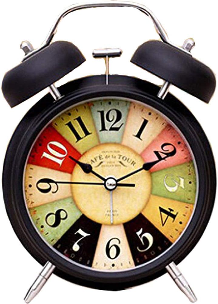 Reloj de escritorio creativo de cuarzo de 6 pulgadas, 3D, dos campanas, diseño moderno, silencioso, sin tictac, analógico, para niños, con luz