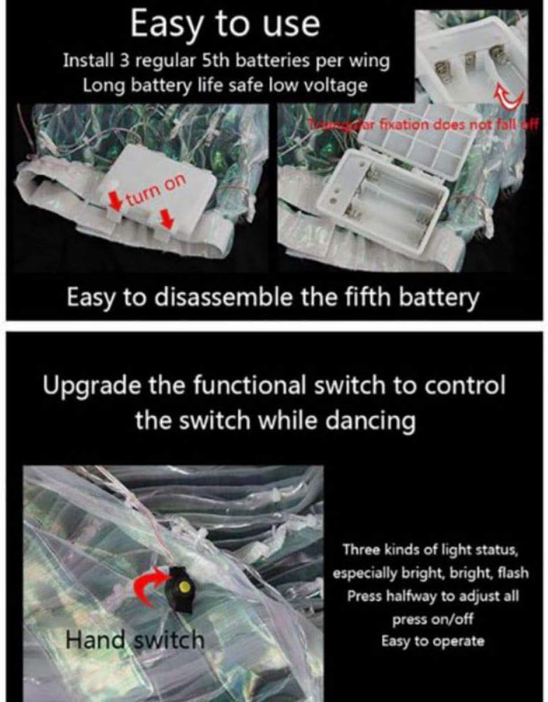 Disfraces de alas de ángel LED para danza del vientre de Halloween para niñas (palos de baile añadidos)